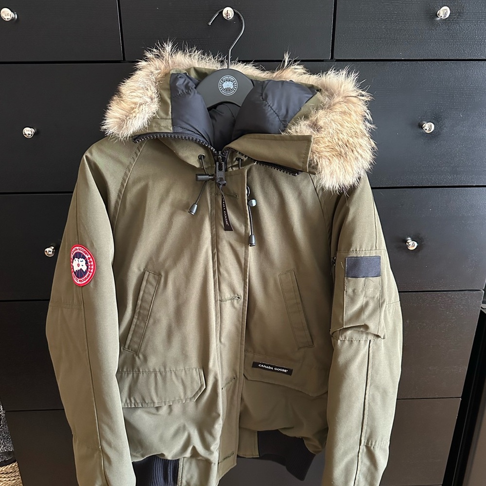 Canada Goose Olive Green Bomber Jacket with Fur Trim